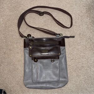 Chala Handbags Gray Brown Crossbody Bag Faux Leather Multi Pocket Boho Casual